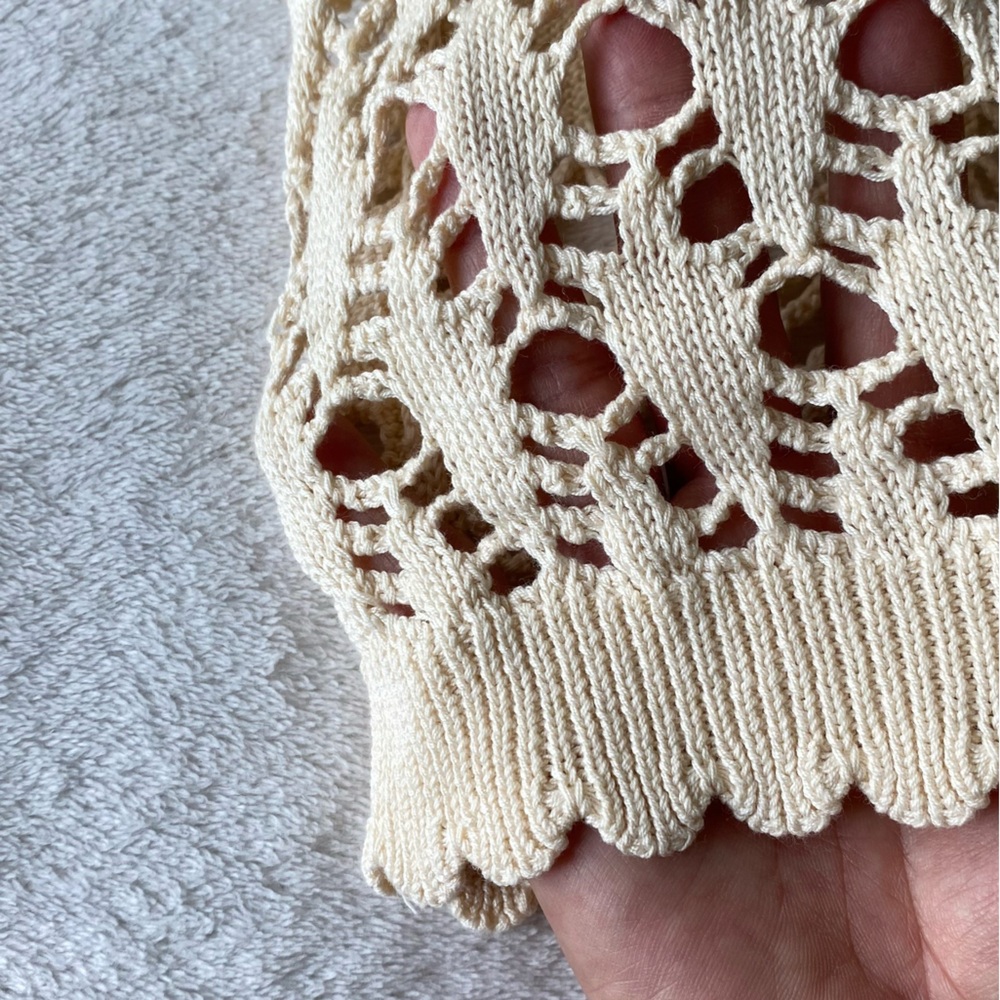 Christian Lacroix Cropped Cream Openwork Knit Sweater Lace Long Sleeve S/M - Picture 6 of 11
